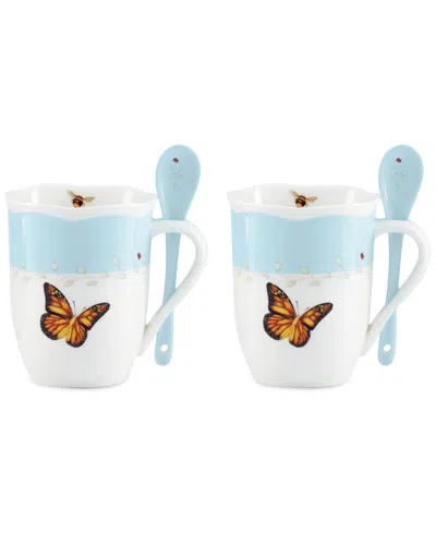 Lenox Butterfly Meadow Mugs With Spoons, Set Of 2 In Blue