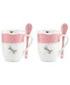 Lenox Butterfly Meadow Mugs With Spoons, Set Of 2 In Pink