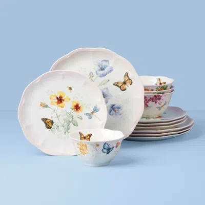 Lenox Butterfly Meadow Pink Ombre 12-piece Dinnerware Set In Pink,white,yellow,blue,green