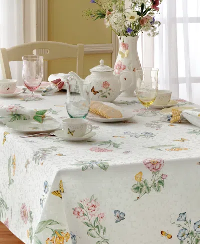 Lenox Butterfly Meadow Round Tablecloth 70" X 70" In White Multi