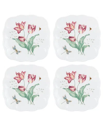 Lenox Butterfly Meadow Square 4pc Accent Plates In White