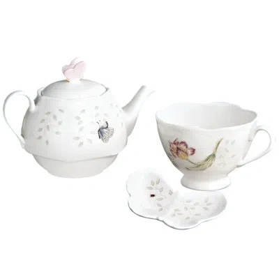 Lenox Butterfly Meadow Stack Teapot Set With Tea Bag Holder In White