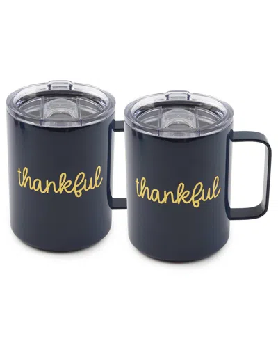 Lenox Cambridge Set Of Two 16oz Thankful Coffee Mugs In Blue