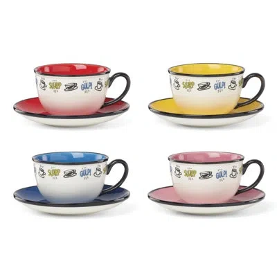 Lenox Chef Snoopy Tea Cup & Saucer, Set Of 4 In Blue;white;red;yellow;pink