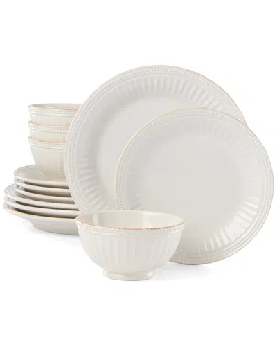 Lenox French Perle Groove 12pc Plate & Bowl Dinnerware Set In White