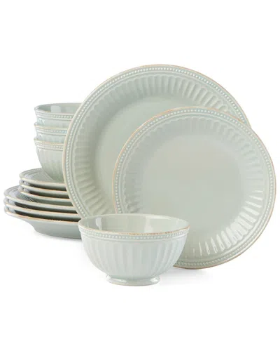 Lenox French Perle Groove 12pc Plate & Bowl Dinnerware Set In Green