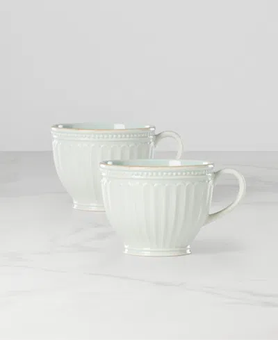 Lenox French Perle Groove Latte Mug Set, 2 Piece In Light Blue