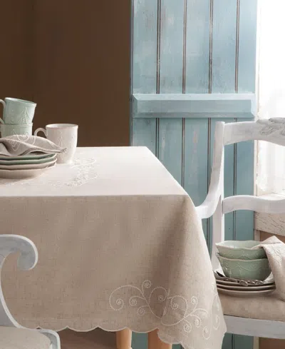 Lenox French Perle Linen Embroidered Tablecloth, 52" X 70" In Pink