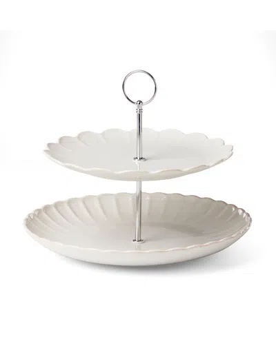 Lenox French Perle Scallop 2-tiered Server In White