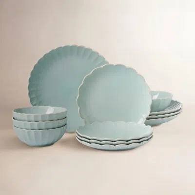 Lenox French Perle Scallop Ice Blue 12pc Dinnerware Set
