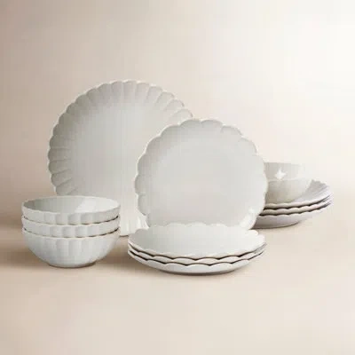 Lenox French Perle Scallop White Scallop 12 Piece Dinnerware Set, Service For 4