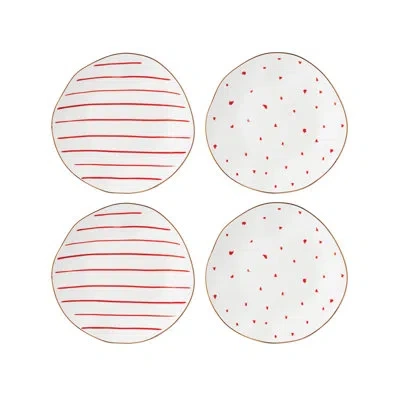 Lenox Garnet Bay Dessert Plates, Set Of 4 In Red,white