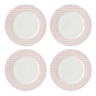 Lenox Gingham Pink Dinner Plates - Set Of 4 In White;pink