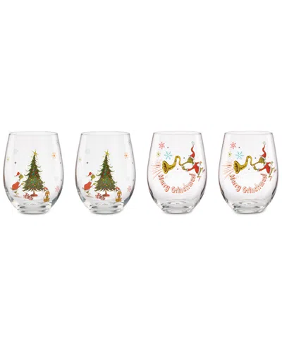 Lenox Grinchmas Stemless Wine Glasses, Set Of 4 In Multi