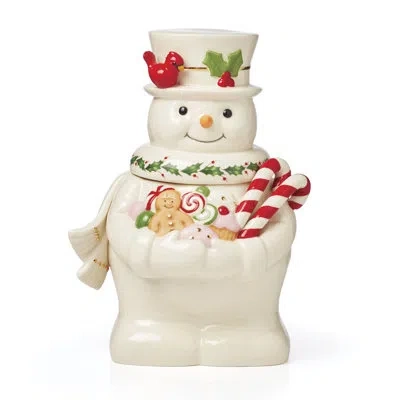 Lenox Happy Holly Days Snowman Cookie Jar In Beige,red,green