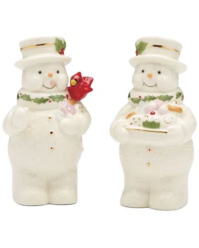Lenox Happy Holly Days Snowmen Salt & Pepper Set In White