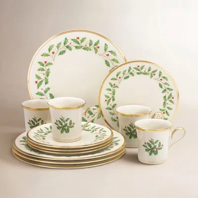 Lenox Holiday 12-piece Plate & Mug Set In Green;red;gold;ivory