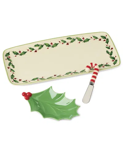 Lenox Holiday 3-piece Hostess Set With Spreader In Green
