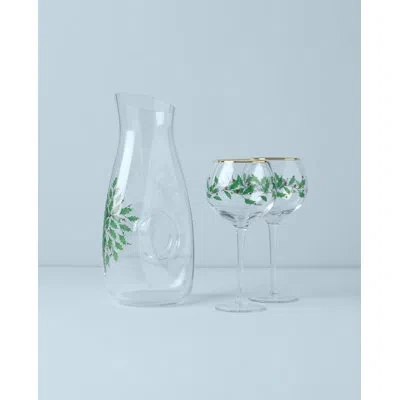 Lenox Holiday 3-piece Decanter & Wine Glasses Set In Green;red;clear