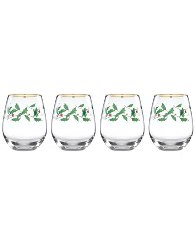 Lenox Holiday 4pc Stemless Wine Glasses In Multicolor