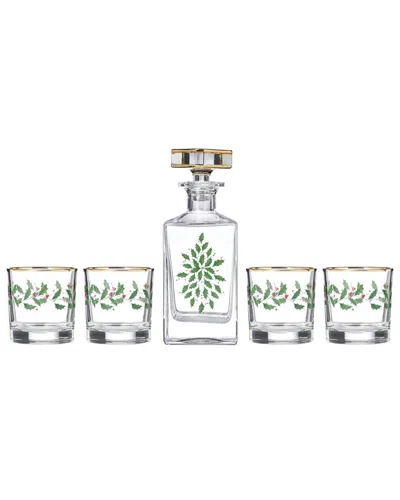 Lenox Holiday 5-piece Decanter & Whiskey Glass Set In Red