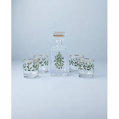 Lenox Holiday 5-piece Decanter & Whiskey Glass Set In Green;clear