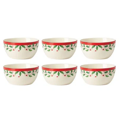 Lenox Holiday 6-piece Dessert Bowl Set In Green;red;cream