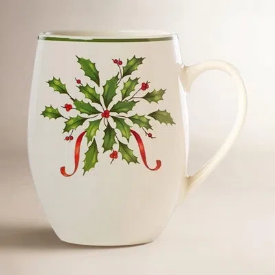Lenox Holiday Coffee Mug In White;green;red