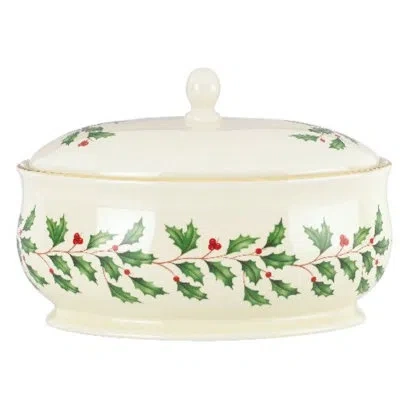 Lenox Holiday Covered Dish In Green;ivory