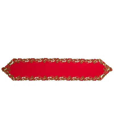 Lenox Holiday Cutwork Holly Leaf Gold-tone Border Table Runner, 13" X 70" In Red
