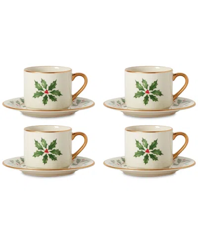 Lenox Holiday Espresso Cup & Saucer, Set Of 4 In White And Ivory