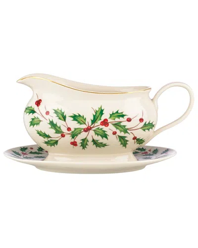 Lenox Holiday Gravy Boat & Stand In White