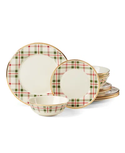 LENOX HOLIDAY PLAID 12 PC. DINNERWARE SET, SERVICE FOR 4