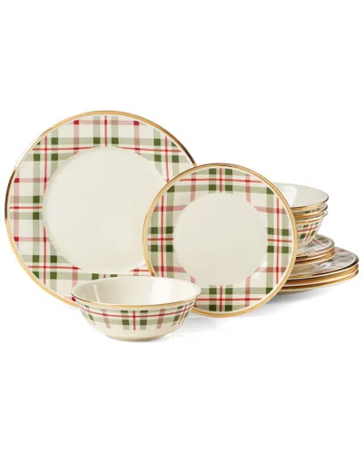 Lenox Holiday Plaid 12pc Dinnerware Set In White