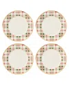 Lenox Holiday 4-piece Plaid Dinner Plates Set In Red  Green And Ivory