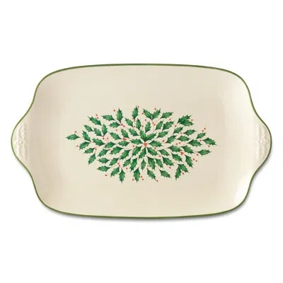 Lenox Holiday Platter In Green;ivory