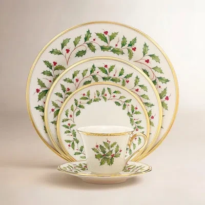 Lenox Holiday Porcelain China 5 Piece Place Setting, Service For 1 In Green;red;ivory