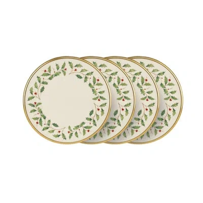 Lenox Holiday Salad Plates, Set Of 4 In Ivory,red,green