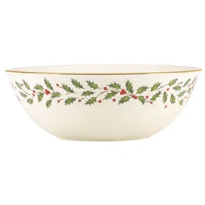 Lenox Holiday Serving Bowl In Ivory;gold;red;green