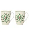 Lenox Hosting The Holidays 2-piece Holly Mug Set In White