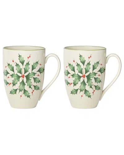 Lenox Hosting The Holidays 2-piece Holly Mug Set In White