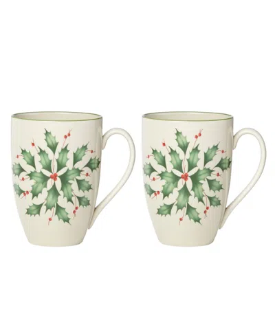 LENOX HOSTING THE HOLIDAYS HOLLY MUGS, SET OF 2