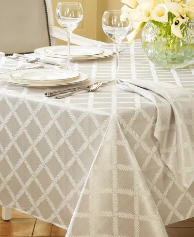 Lenox Laurel Leaf Oval Platinum Tablecloth, 70 X 104 In Silver