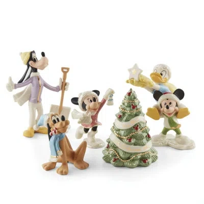Lenox Licensed Non Dated Disney Winter Fun 5-piece Figurine Set In Beige,green,pink,light Blue