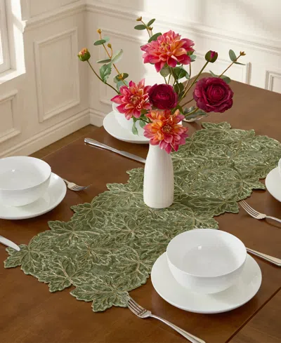 Lenox Lurex Leaves Velvet Centerpiece, 14" X 36" In Green