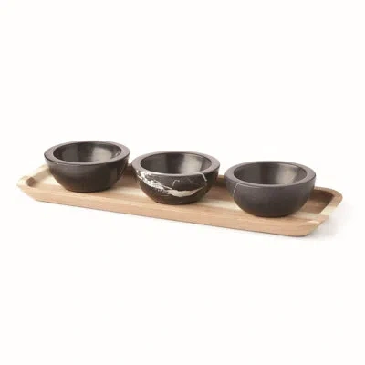 Lenox Lx Collective Accessories Lx Collective Tray With 3 Dip Bowls In Black;natural