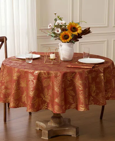 Lenox Metallic Falling Leaves Foil Round Tablecloth, 70" X 70" In Brown