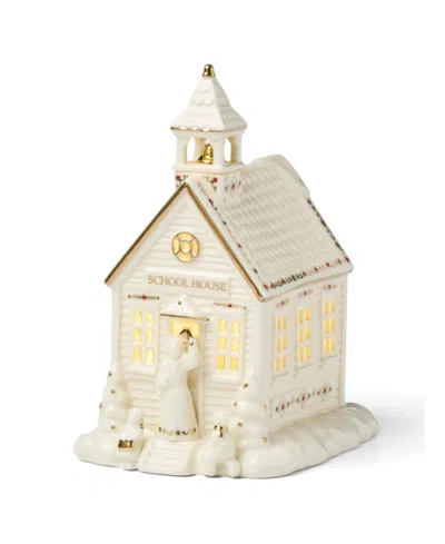 Lenox Mistletoe Park School House Lit Figurine In White