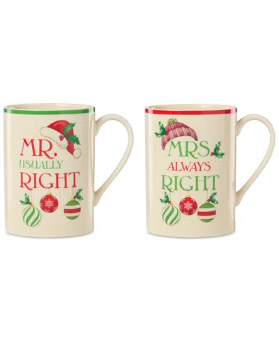 Lenox Mr. & Mrs. Holiday Mugs, Set Of 2 In Multi