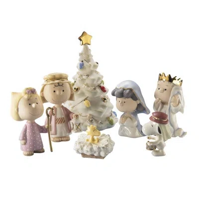 Lenox Nativity Peanuts The Christmas Pageant Figurine Set By  In Pink;gold;ivory;blue